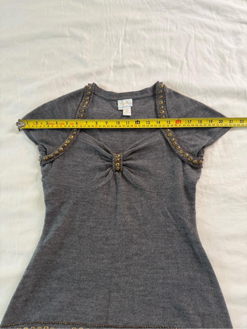 Taryn Rose 100% Merino Wool Studded Sweater Y2K Boho Glam Gray S - Picture 9 of 12